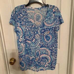 Lilly Pulitzer Blue and Pink Floral Short Sleeve Top